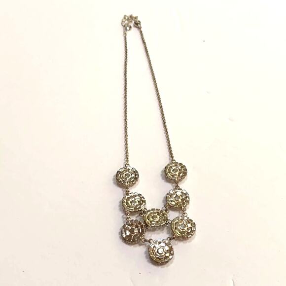 Vintage silver tone chain necklace with white rhinestones bib delicate romantic - Picture 4 of 4